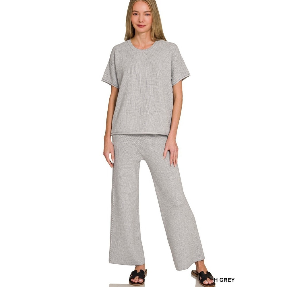 Zenana Viscose Round Neck Top & Pants Set - Large